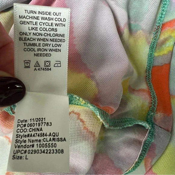 LOGO Layers Lori Goldstein Watercolor Printed Mesh Cardigan Aqua pastel tie dye - Picture 12 of 12